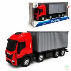 Caminhão Iveco Tector Bi Truck Container Teto Alto Licenciado escala 1:30 Brinquedo