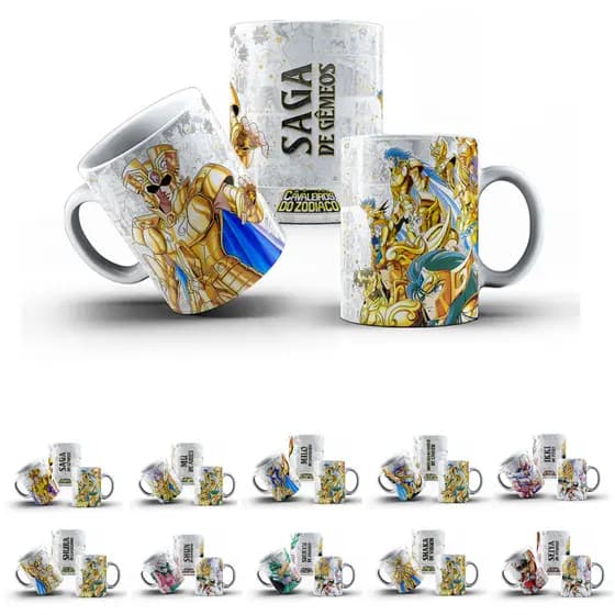 Caneca Cavaleiros do Zodíaco COM NOME Todos os Signos de Porcelana Vários modelos