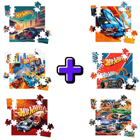Kit 6 Quebra-cabeças Mdf Infantil Hotwheels - 16 Peças Cada Vários Modelos