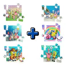 Kit 6 Quebra-cabeças Mdf Jogo Infantil Bob Esponja 16 Peças Vários Modelos