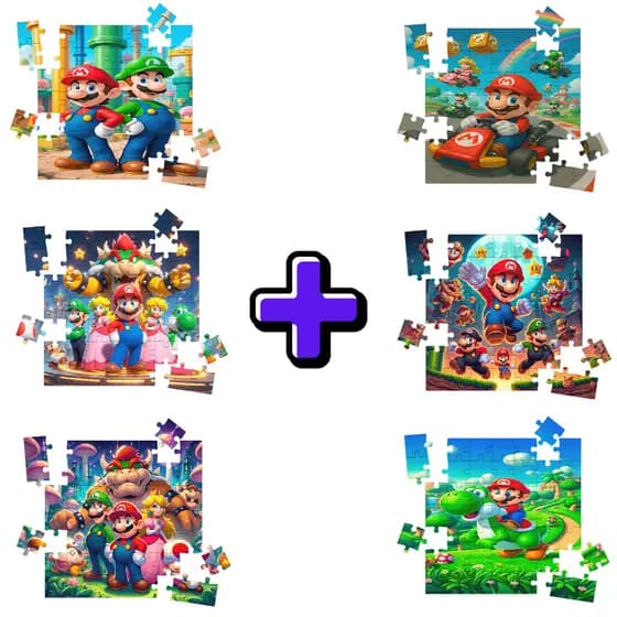 Kit 6 Quebra-cabeças Mdf Infantil Super Mario - 16 Peças Cada Vários Modelos