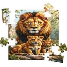 Quebra Cabeça MDF Leão Familia Selvagem 100 Peças Puzzle