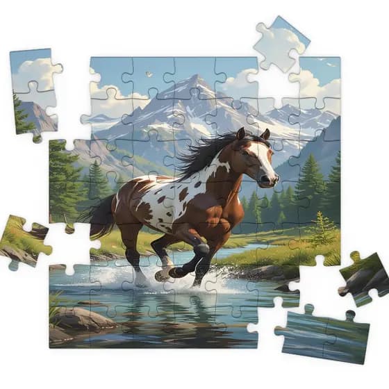 Quebra Cabeça MDF Cavalos Paisagem Montanha 100 Peças Puzzle