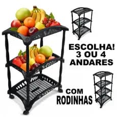 Fruteira De Chão De Plástico Multiuso 4 e 3 andares Organizador Empilhável com Rodinhas
