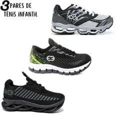 Combo 3 Tênis Escolar Masculino Infantil Anatomico Macio Aderente Ajuste Cadarço Original