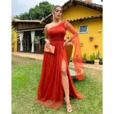 Vestido ISIS Festa Longo Madrinha Debutante Tule com Brilho