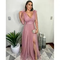 Vestido SOPHIA, Longo Festa Madrinhas Debutante Formatura  com Brilho e Laço. Tule com Brilho