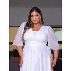 Vestido De Festa longo Plus Size C/ Manga Tule Elegante Renascer