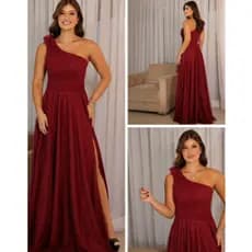 Vestido de Festa Longo Feminino Um Ombro em Tule Glitter Madrinhas Casamentos e Formaturas Jhefary