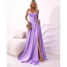 Vestido EVA RODADO Longo Feminino Festa Luxuoso Decote Drapeado Fenda Alças Finas Elegante