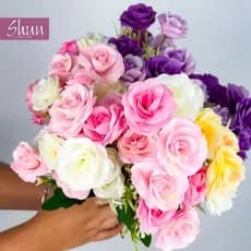 Buquê De Flores com 10 Rosas Artificiais Decoração Artificial Festa Casamento - A-531BUQUE