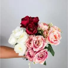 Buquê De Flores Peônia com 5 Rosas Artificiais Decoração Artificial Festa Casamento - A-532