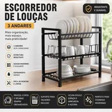 ESCORREDOR DE LOUÇAS MODERNO 3 ANDARES PREMUIM PRETO