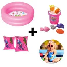 Kit Praia Piscina Com Baldinho Com Boia de Braço Criança Infantil 60 Cm Rosa Azul Menina Menino Verão