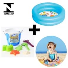 Kit Baldinho de Praia e Piscina Inflável Infantil 60 Cm Rosa Azul Menina Menino Criança Verão