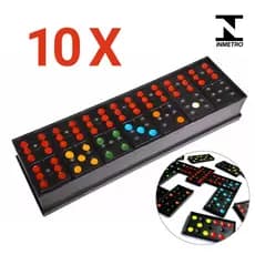 Kit 10 Peças Jogo Dominó Plástico Brinquedo Estojo 28 Peças Coloridas