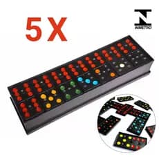 Kit 5 Peças Jogo Dominó Plástico Brinquedo Estojo 28 Peças Coloridas