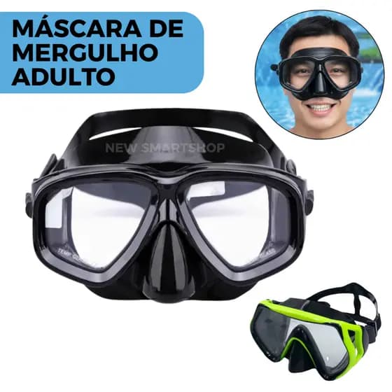 Máscara Óculos de Mergulho de Silicone Adulto Snorkel Natação e Lente Plástico Reforçado com Alça Ajustável
