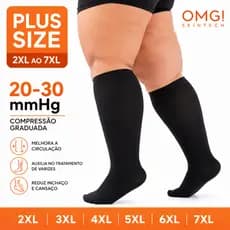 Meias De Compressão Média Plus Size 3/4 Preta Ponteira Fechada Ideal Para Varizes Edemas - Unissex