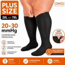 Meia De Compressão 20-30mmHg Plus Size OMG! SKINTECH Super Confort Com Zíper Ideal p Varizes Trombose e Inchaço ORIGINAL