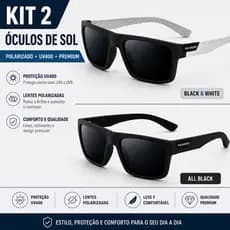 KIT 2  Óculos De Sol Masculino Polarizado Quadrado Preto + Branco Com Proteção UV - ORIGINAL OMG