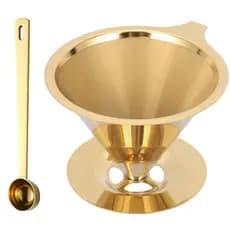 Coador Filtro De Café Grande Ecológico Ultrafino Aço Inox Sem Uso De Papel + Dosador 5ml DOURADO
