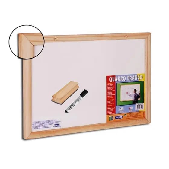 Lousa Quadro Branco Escolar 80X60 Moldura Madeira  + 1 Caneta  + 1 Apagador -  Fácil De Apagar