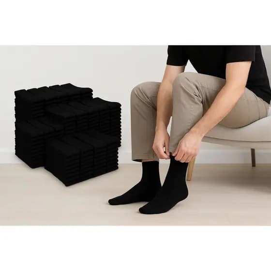 Kit 36 Pares De Meias Cano Longo Masculina Esporte Preta Confortável Macia Caminhada Academia Trabalho Algodão 38 ao 44