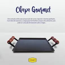 Chapa Gourmet Para Fogão Cabo de Madeira Bifeteira Hambúrguer em Aço Carbono com Alça Madeira