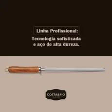 Chaira Profissional Estriada Cabo Madeira Em Aço Carbono 10" Costa e Fio 40 cm