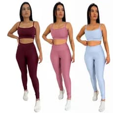 Conjunto Fitness Feminino Top e Calça Sports Treino Perfeito Tecido Premium