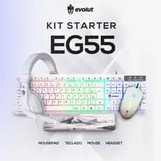 KIT GAMER BRANCO COM TECLADO MEMBRANA, MOUSE COM 1600 DE DPI, HEADSET E MOUSE PAD EVOLUT