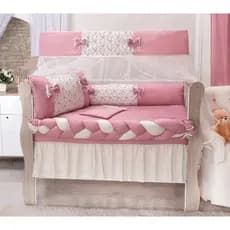 Protetor de berço americano Floral Rosê com trança + saia - enxoval menina