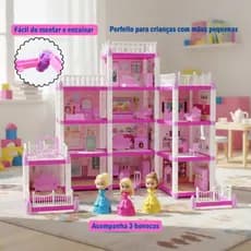 Brinquedo Casinha de Boneca Princesa Grande Castelinho Infantil com Bonecas e Acessórios Presente Menina