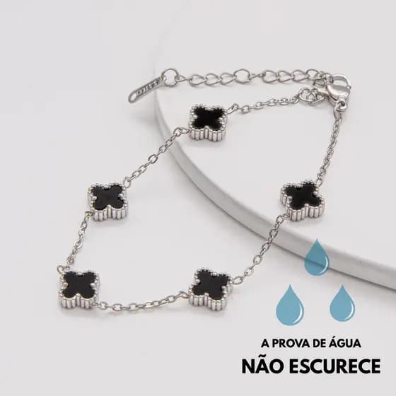 Pulseira Mini Trevo Black Aço Inoxidável Feminina Minimalista Joia Antialérgica Elegante Moda Estilo