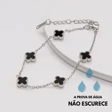 Pulseira Mini Trevo Black Aço Inoxidável Feminina Minimalista Joia Antialérgica Elegante Moda Estilo