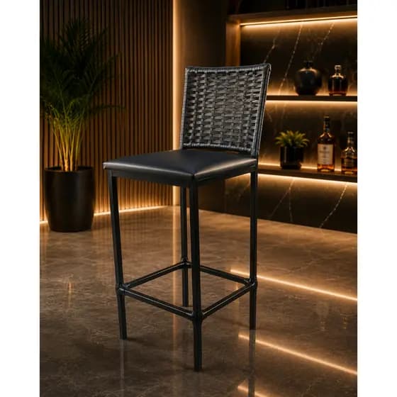 Banqueta Turquia Alta Encosto em Junco e Estrutura em Aço Moderna Para Balcão,Cozinha Gourmet
