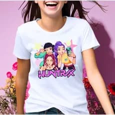 Camiseta T-Shirt Infantil, Adolescente e Adulto Blusa Algodão Estampada Guerreiras do K-Pop Saja Boys Huntrix K-pop
