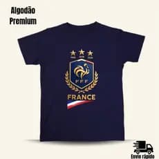 Camiseta T-Shirt Básica França Infantil Adolescente e Adulto Blusa Algodão Qualidade Premium Torcida Futebol