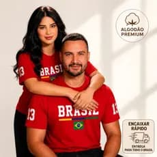 Camisa Brasil 13 Algodao Esquerda Unissex Casual Urbana Estilo Brasileiro Vermelho Premium Macio Confortavel