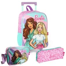 Kit Escolar Mochila De Rodinhas Estojo e Lancheira Barbie Fashionista