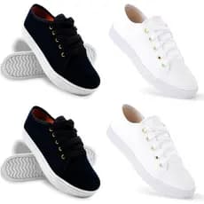 Kit 2 Pares Tênis Feminino Casual Confortável Slip On Branco Preto Liso