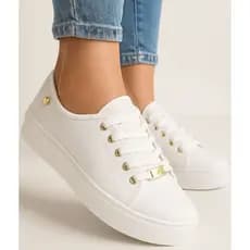 Tênis Feminino Pingente Coração Casual Confortável Branco