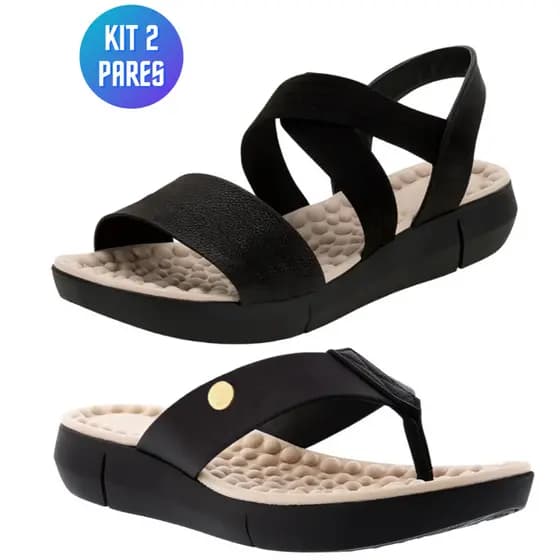 Kit 2 Pares Sandalia Chinelo Feminina Tamanco Rasteira Ortopedica Massageador Confortavel