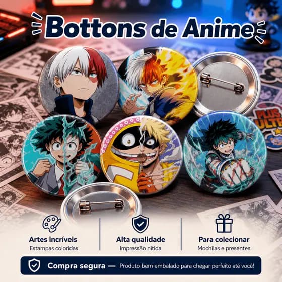 Kit 5 Bottons My Hero Academia colecionaveis Broches Presente Anime Geek Presente Personalizado