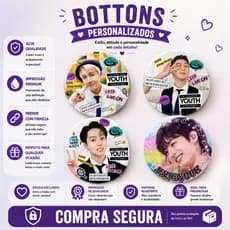 Kit 4 Bottons K-Pop Idol Coreano Show Escolar Mochila Bolsa Broche Pin Boton Button 3,5cm 5,5cm