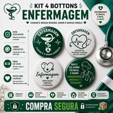 Kit 4 Bottons Enfermagem Profissão Enfermeira Enfermeiro Broche Pin Boton Button Hospital Presente
