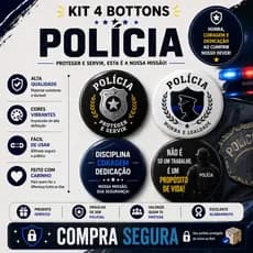 Kit 4 Bottons Polícia PM PC PRF PF Broche Pin Profissional Mochila Bolsa Boton Button Segurança