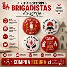Kit 4 Bottons Brigadista de incendio Broche Pin Mochila Bolsa Boton Button Igreja evangélica cristã