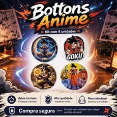 Kit 4 Bottons Dragon Ball Z super   Goku Gohan Vegeta Broches Presente Anime Geek Otaku presente